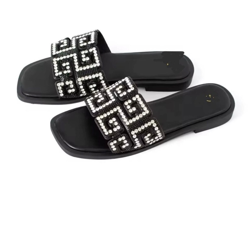Sandals Givenchy pattern crystals Black Embellished Slides slippers crystal 6 36